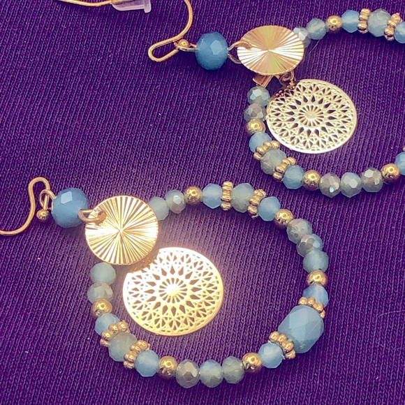 Mooey Bracelets Jewelry - Boho Turquoise Gold Drop Earrings NWOT Beaded Blue